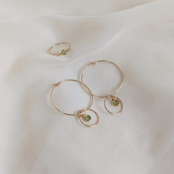 Gem hoops and ring in gold peridot