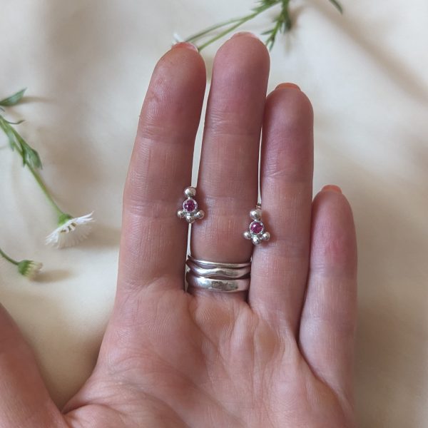 ruby sweet pea earrings in sterling silver